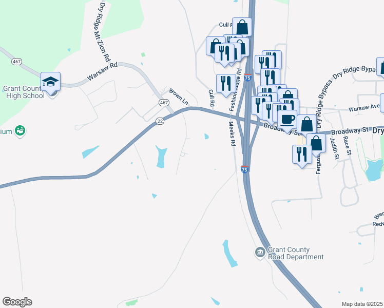 map of restaurants, bars, coffee shops, grocery stores, and more near 10 Wilorn Drive in Dry Ridge