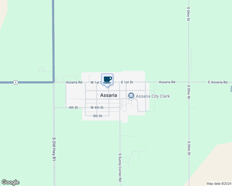 map of restaurants, bars, coffee shops, grocery stores, and more near 133 East 2nd Street in Assaria