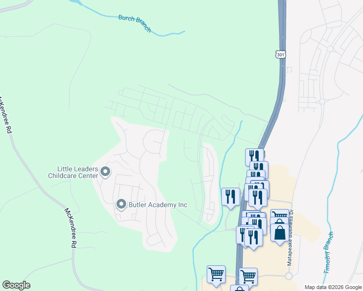 map of restaurants, bars, coffee shops, grocery stores, and more near 15209 Eve Way in Brandywine