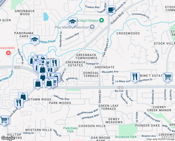 map of restaurants, bars, coffee shops, grocery stores, and more near 6236 Carlow Dr in Citrus Heights