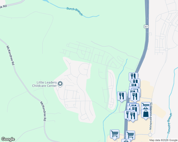 map of restaurants, bars, coffee shops, grocery stores, and more near 15112 Commander Howe Terrace in Brandywine