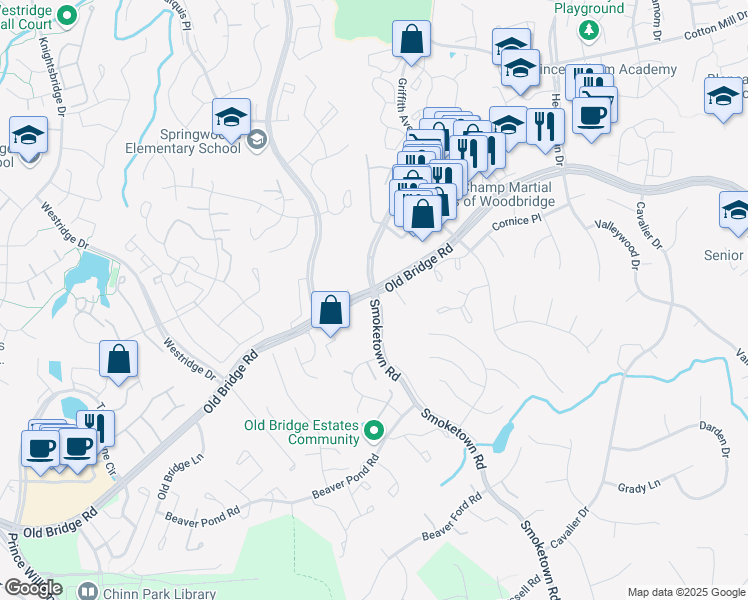 map of restaurants, bars, coffee shops, grocery stores, and more near  in Lake Ridge