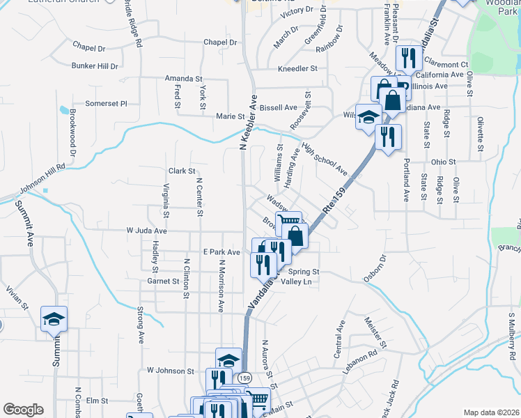 map of restaurants, bars, coffee shops, grocery stores, and more near 315 Brown Avenue in Collinsville
