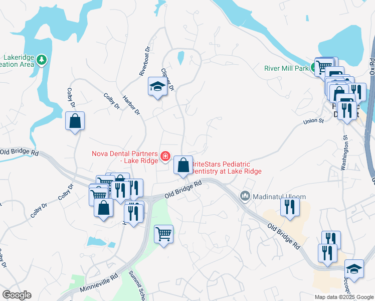 map of restaurants, bars, coffee shops, grocery stores, and more near 2100 Mayflower Drive in Woodbridge