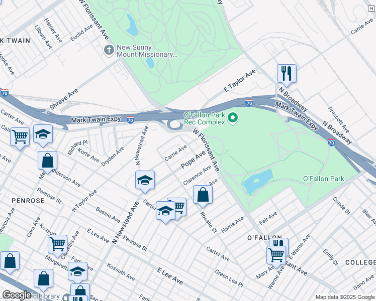 map of restaurants, bars, coffee shops, grocery stores, and more near 4651 Pope Avenue in St. Louis