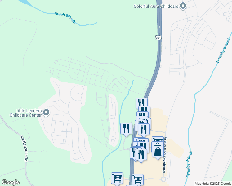 map of restaurants, bars, coffee shops, grocery stores, and more near 7427 Fern Gully Way in Brandywine