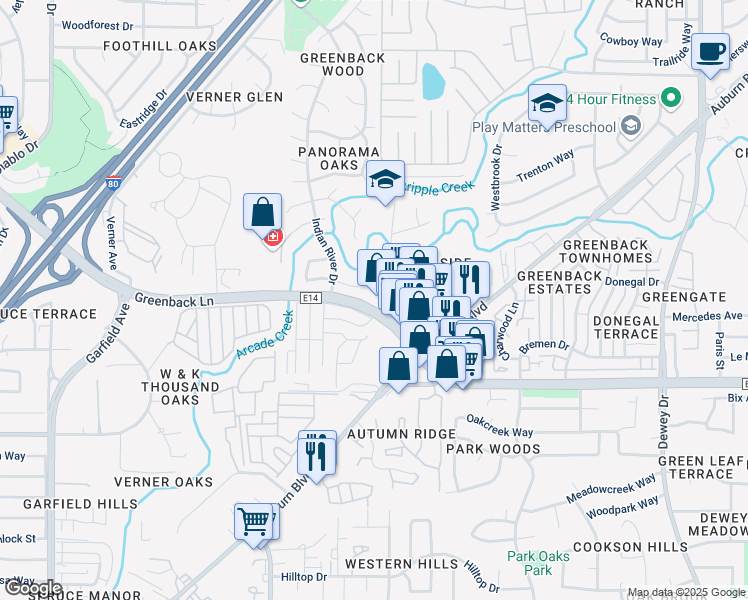 map of restaurants, bars, coffee shops, grocery stores, and more near 6048 Declaration Circle in Citrus Heights