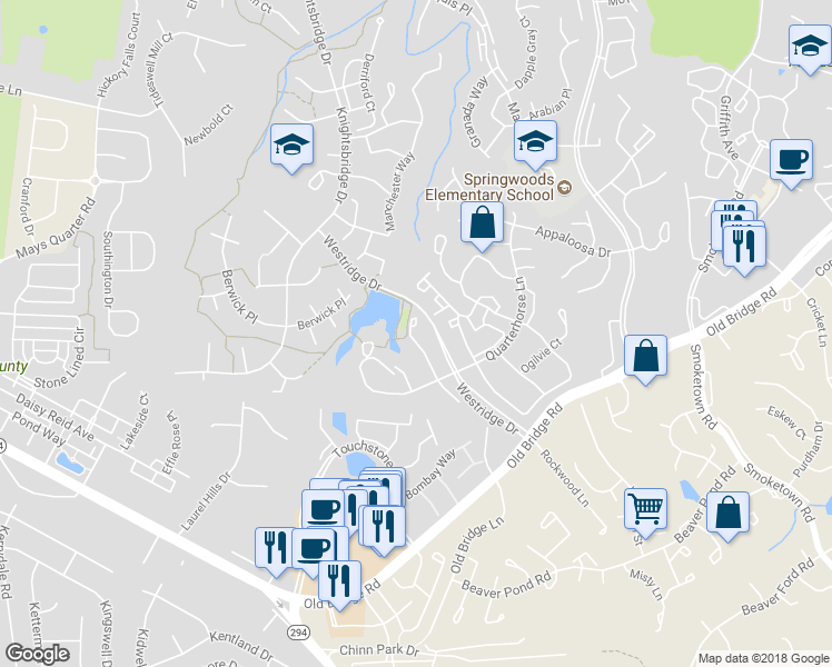 map of restaurants, bars, coffee shops, grocery stores, and more near 12651 Wimbley Lane in Woodbridge