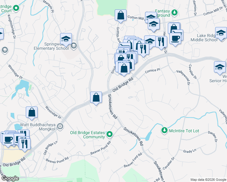 map of restaurants, bars, coffee shops, grocery stores, and more near in Lake Ridge