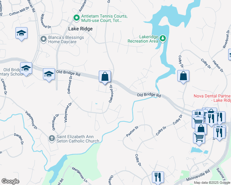 map of restaurants, bars, coffee shops, grocery stores, and more near 2666 Seville Circle in Woodbridge