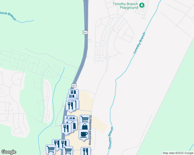 map of restaurants, bars, coffee shops, grocery stores, and more near 15135 Mattawoman Drive in Brandywine