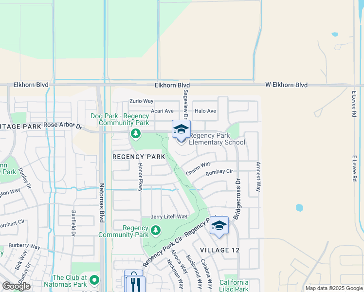 map of restaurants, bars, coffee shops, grocery stores, and more near 5901 Bridgecross Drive in Sacramento