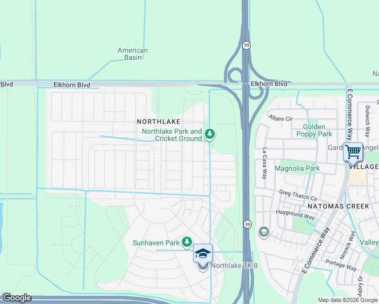 map of restaurants, bars, coffee shops, grocery stores, and more near 5419-5599 Golden State Highway in Sacramento