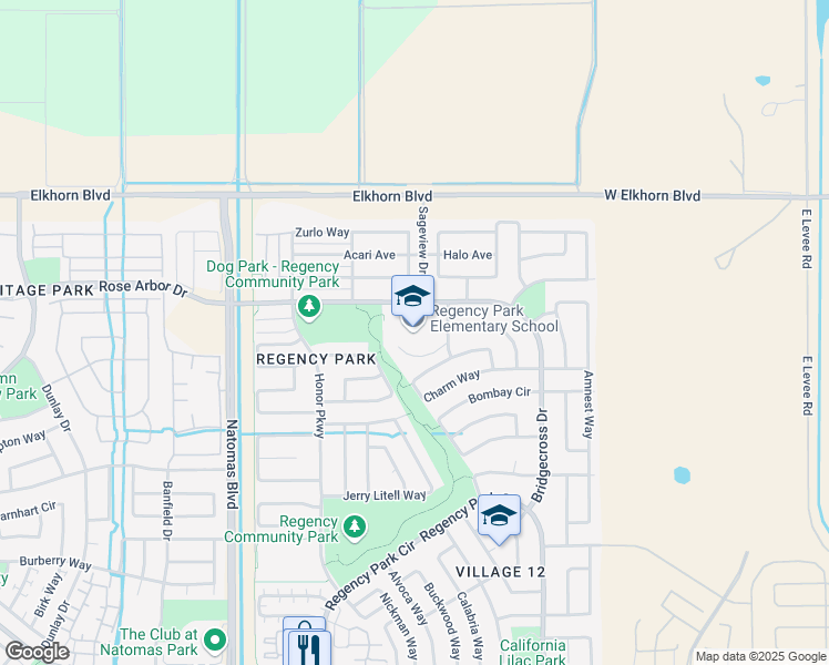 map of restaurants, bars, coffee shops, grocery stores, and more near 5901 Bridgecross Drive in Sacramento