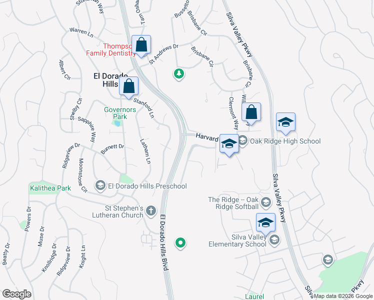map of restaurants, bars, coffee shops, grocery stores, and more near 3277 Woedee Drive in El Dorado Hills