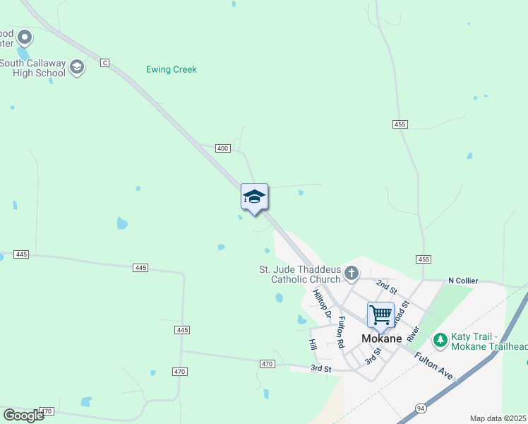 map of restaurants, bars, coffee shops, grocery stores, and more near 9042 State Road C in Mokane