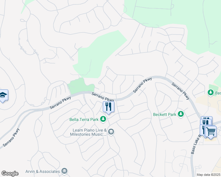 map of restaurants, bars, coffee shops, grocery stores, and more near 5048 Crail Way in El Dorado Hills