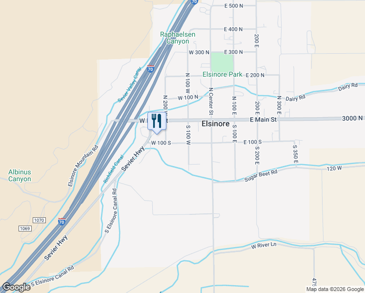 map of restaurants, bars, coffee shops, grocery stores, and more near 97 East 200 North in Central Valley