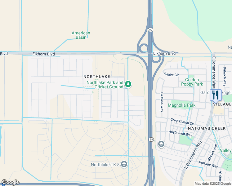 map of restaurants, bars, coffee shops, grocery stores, and more near 5737 Harveston Way in Sacramento