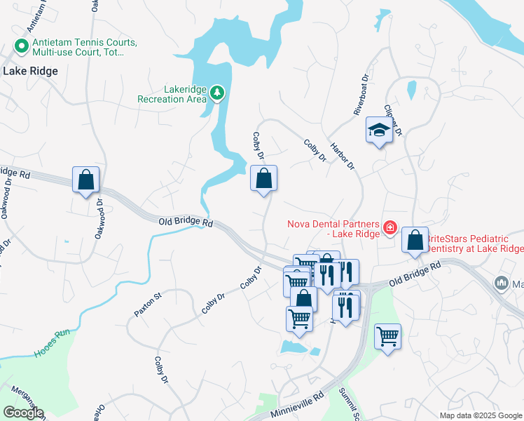 map of restaurants, bars, coffee shops, grocery stores, and more near 2394 Mizzen Place in Woodbridge