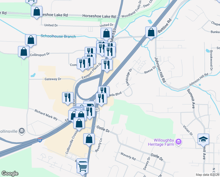 map of restaurants, bars, coffee shops, grocery stores, and more near 1803 Ramada Boulevard in Collinsville
