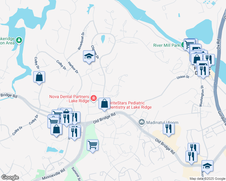 map of restaurants, bars, coffee shops, grocery stores, and more near 2044 Mayflower Drive in Woodbridge