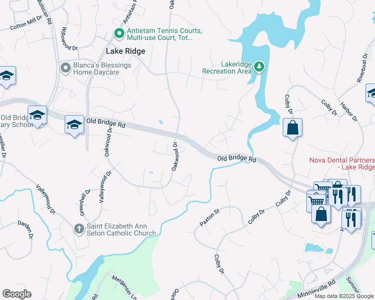 map of restaurants, bars, coffee shops, grocery stores, and more near 2678 Seville Circle in Woodbridge