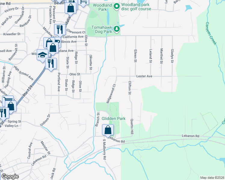 map of restaurants, bars, coffee shops, grocery stores, and more near 1270 Ridgewood Court in Collinsville