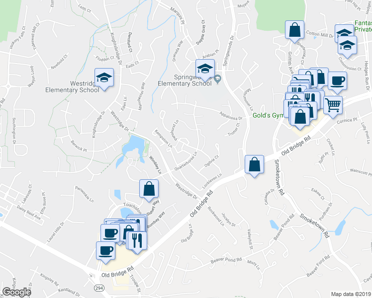 map of restaurants, bars, coffee shops, grocery stores, and more near 4044 Chetham Way in Woodbridge