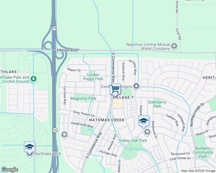 map of restaurants, bars, coffee shops, grocery stores, and more near 5763 Van Eyck Way in Sacramento