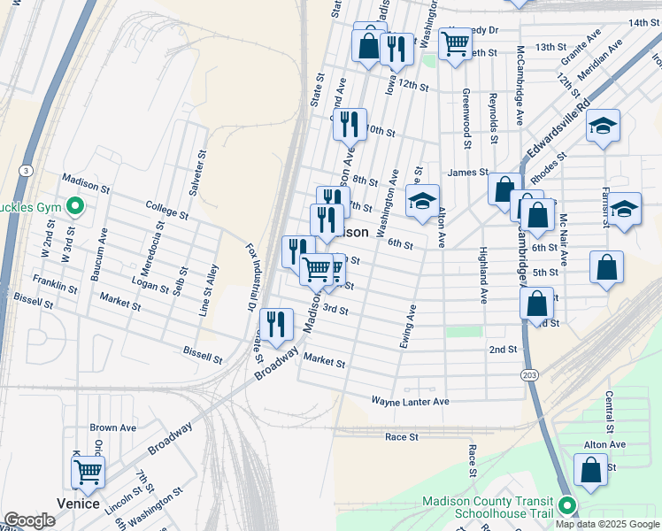 map of restaurants, bars, coffee shops, grocery stores, and more near in Madison