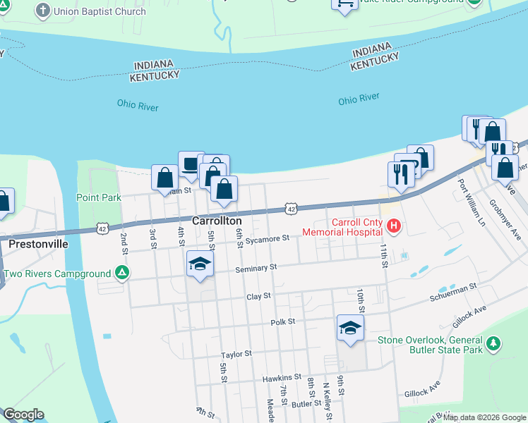map of restaurants, bars, coffee shops, grocery stores, and more near 687 Highland Avenue in Carrollton