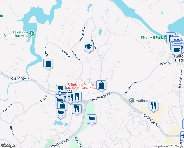 map of restaurants, bars, coffee shops, grocery stores, and more near 12529 Plymouth Court in Woodbridge