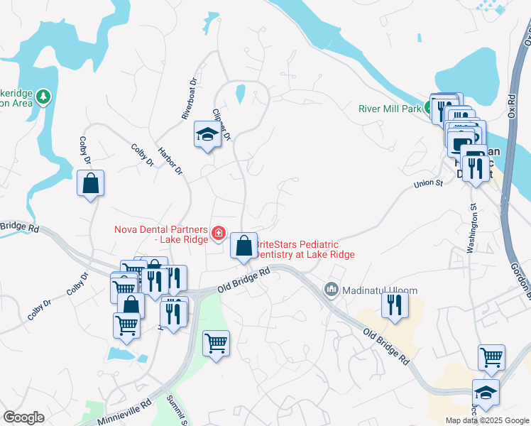 map of restaurants, bars, coffee shops, grocery stores, and more near 2048 Mayflower Drive in Woodbridge