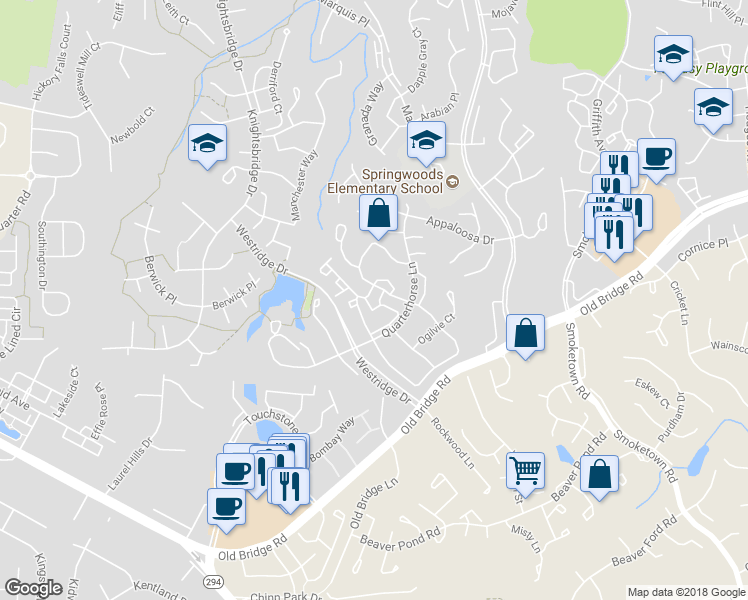 map of restaurants, bars, coffee shops, grocery stores, and more near 4068 Chetham Way in Woodbridge