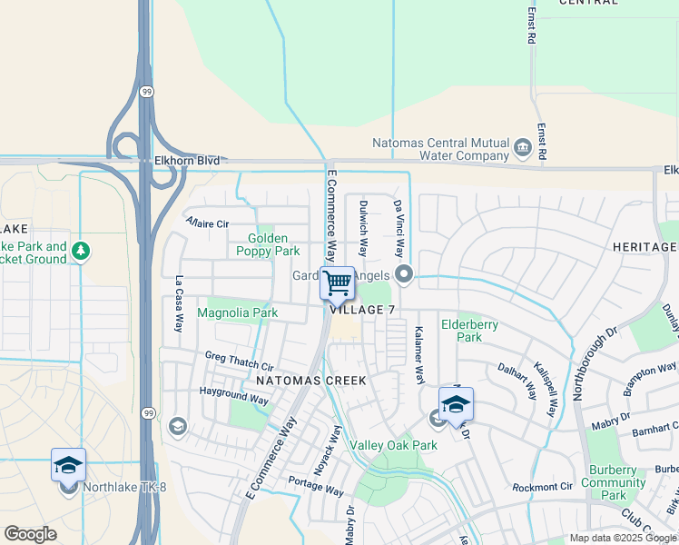 map of restaurants, bars, coffee shops, grocery stores, and more near 5763 Van Eyck Way in Sacramento