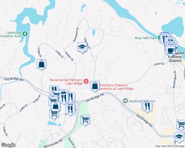 map of restaurants, bars, coffee shops, grocery stores, and more near 12553 Plymouth Court in Woodbridge