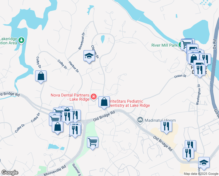 map of restaurants, bars, coffee shops, grocery stores, and more near 2032 Mayflower Drive in Woodbridge