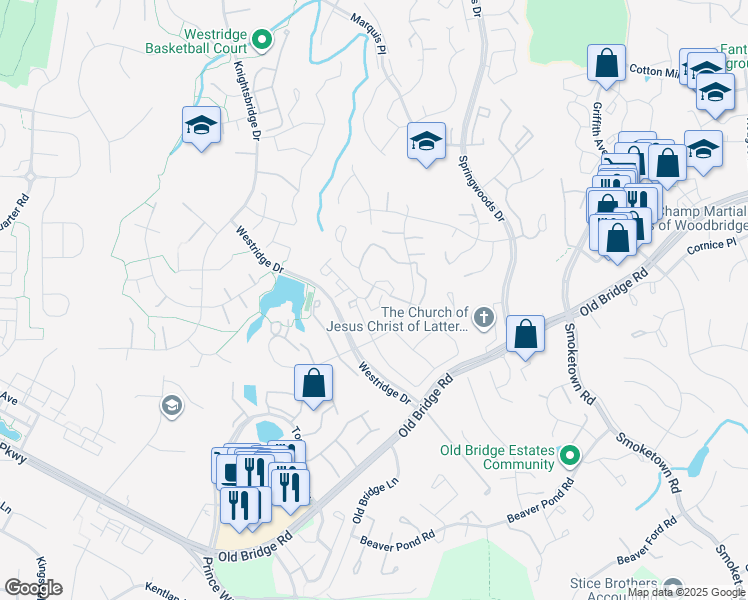 map of restaurants, bars, coffee shops, grocery stores, and more near 4068 Chetham Way in Woodbridge