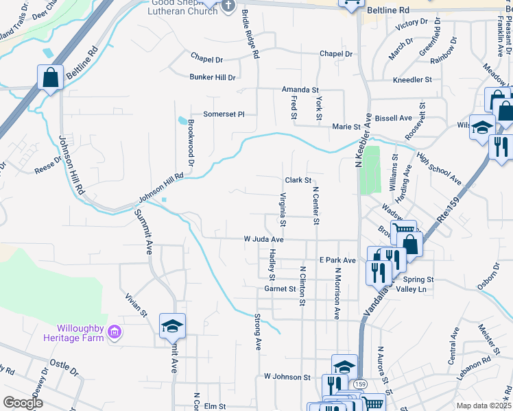 map of restaurants, bars, coffee shops, grocery stores, and more near 216 Lee Avenue in Collinsville