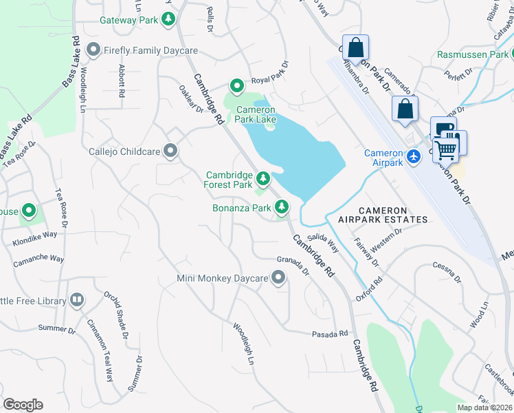 map of restaurants, bars, coffee shops, grocery stores, and more near 3029 Estepa Drive in Cameron Park