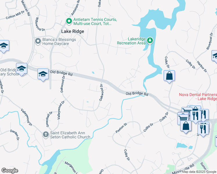 map of restaurants, bars, coffee shops, grocery stores, and more near 2684 Seville Cir in Woodbridge