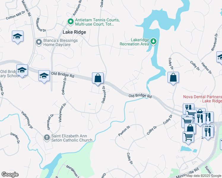 map of restaurants, bars, coffee shops, grocery stores, and more near 2684 Seville Circle in Woodbridge