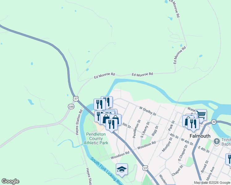 map of restaurants, bars, coffee shops, grocery stores, and more near 107 Adams Street in Falmouth