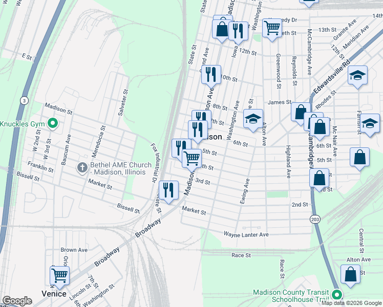 map of restaurants, bars, coffee shops, grocery stores, and more near 1411 5th Street in Madison