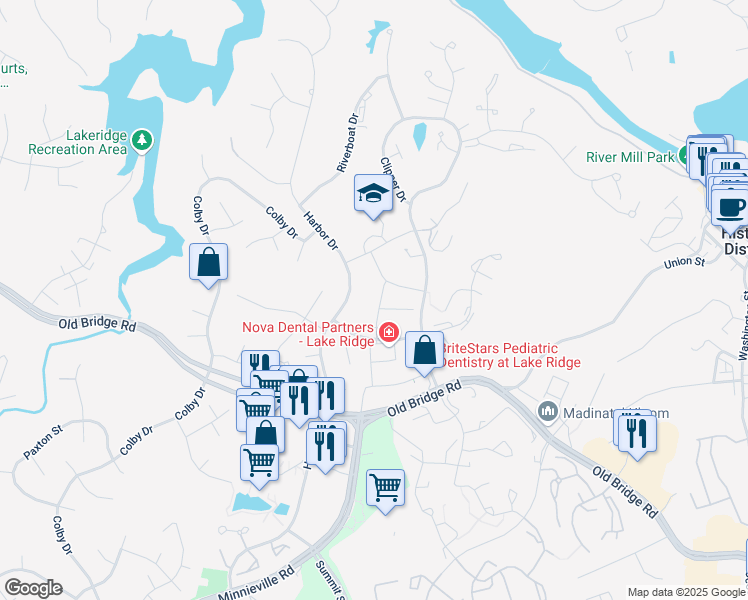 map of restaurants, bars, coffee shops, grocery stores, and more near 12574 Plymouth Court in Woodbridge