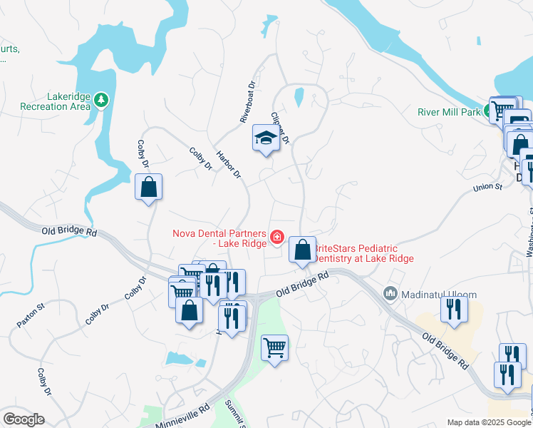 map of restaurants, bars, coffee shops, grocery stores, and more near 12574 Plymouth Court in Woodbridge