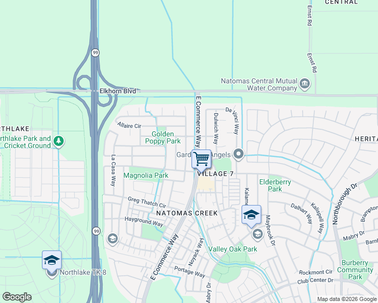 map of restaurants, bars, coffee shops, grocery stores, and more near 5763 Van Eyck Way in Sacramento