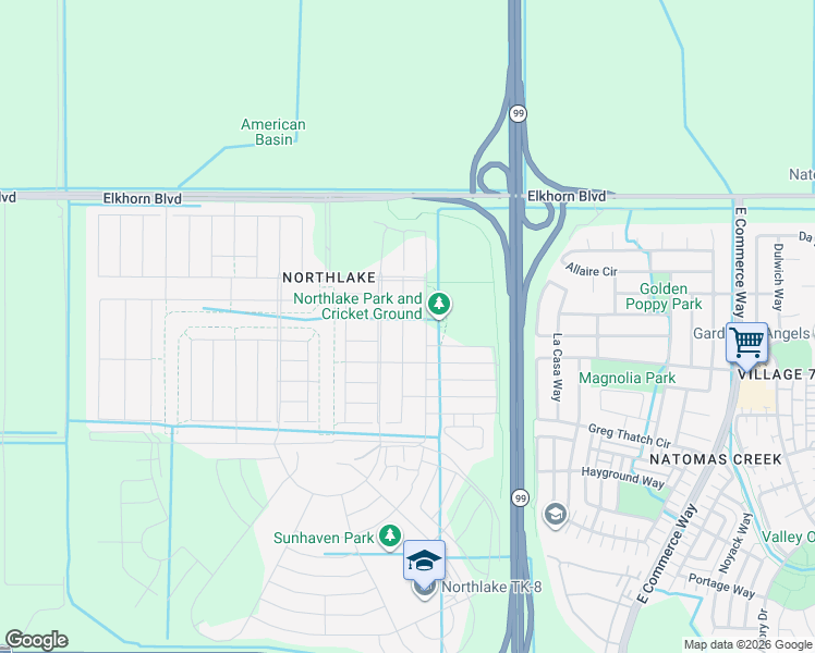 map of restaurants, bars, coffee shops, grocery stores, and more near 3910-4198 West Elkhorn Boulevard in Sacramento