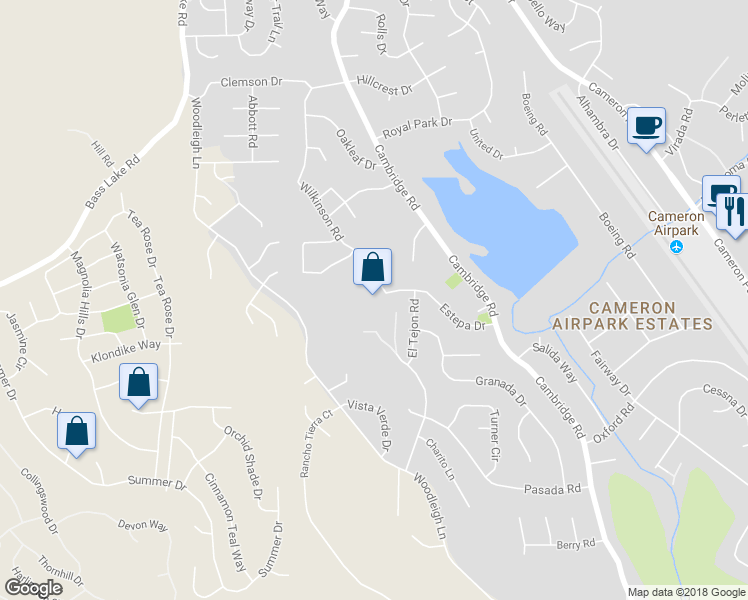 map of restaurants, bars, coffee shops, grocery stores, and more near 3110 Wilkinson Road in Cameron Park
